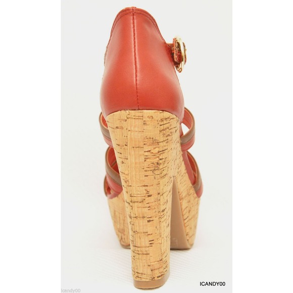 BCBGeneration SANFORDX Open Toe T-Strap Sandal Platform Pump Red 8.5/9.5/10 New - Picture 5 of 8